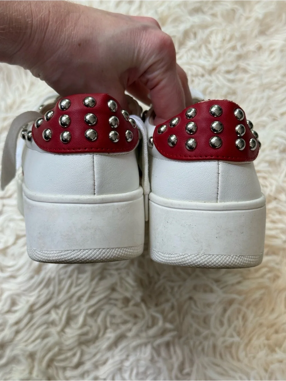 Steve Madden Belle Platform Studded Sneakers White Red Stripe Women Size 6M